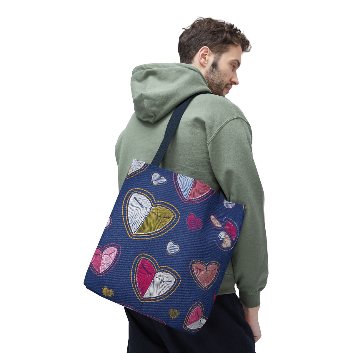 Love Day Graphic Design Denim Fabric Imitation Print Unisex Canvas Bag POLY 3 Sizes Tote Bag 201-7