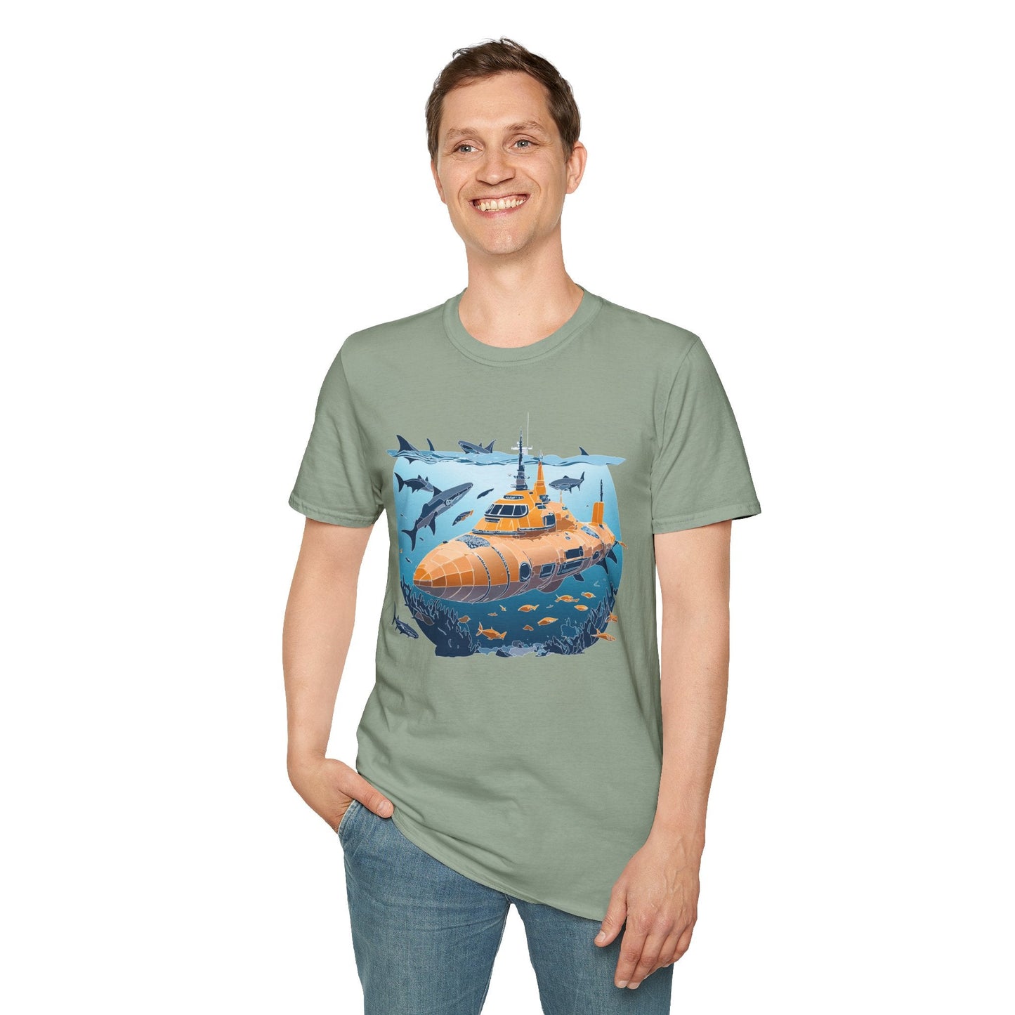 Ocean Graphic Tee Shirt Unisex Softstyle 64000 Gildan Lightweight Breathable Ocean Design U Boat