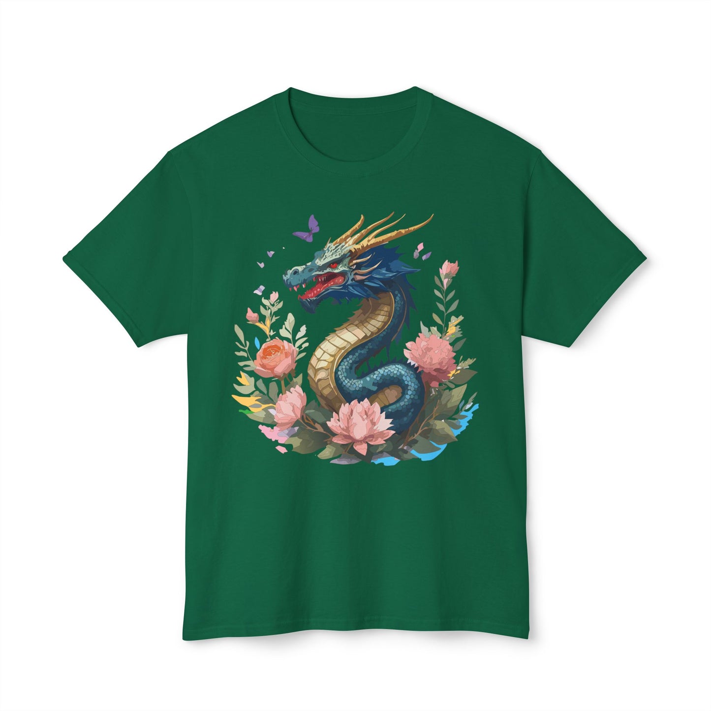 Dragon T-Shirt, Vintage Dragon Tee, Floral Tees, Dragon Art Design Shirt, Tee Shirt with Dragon 2