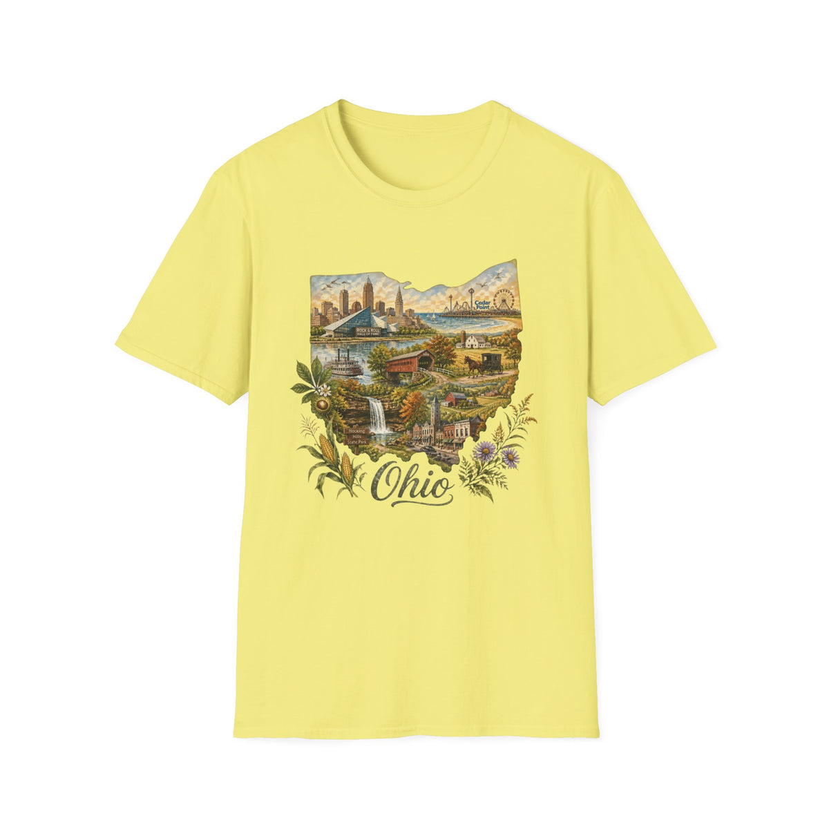 Ohio Vintage Landscape T-Shirt — Retro State Pride Travel Tourist Graphic Design Unisex 100 Cotton Gildan T-Shirt