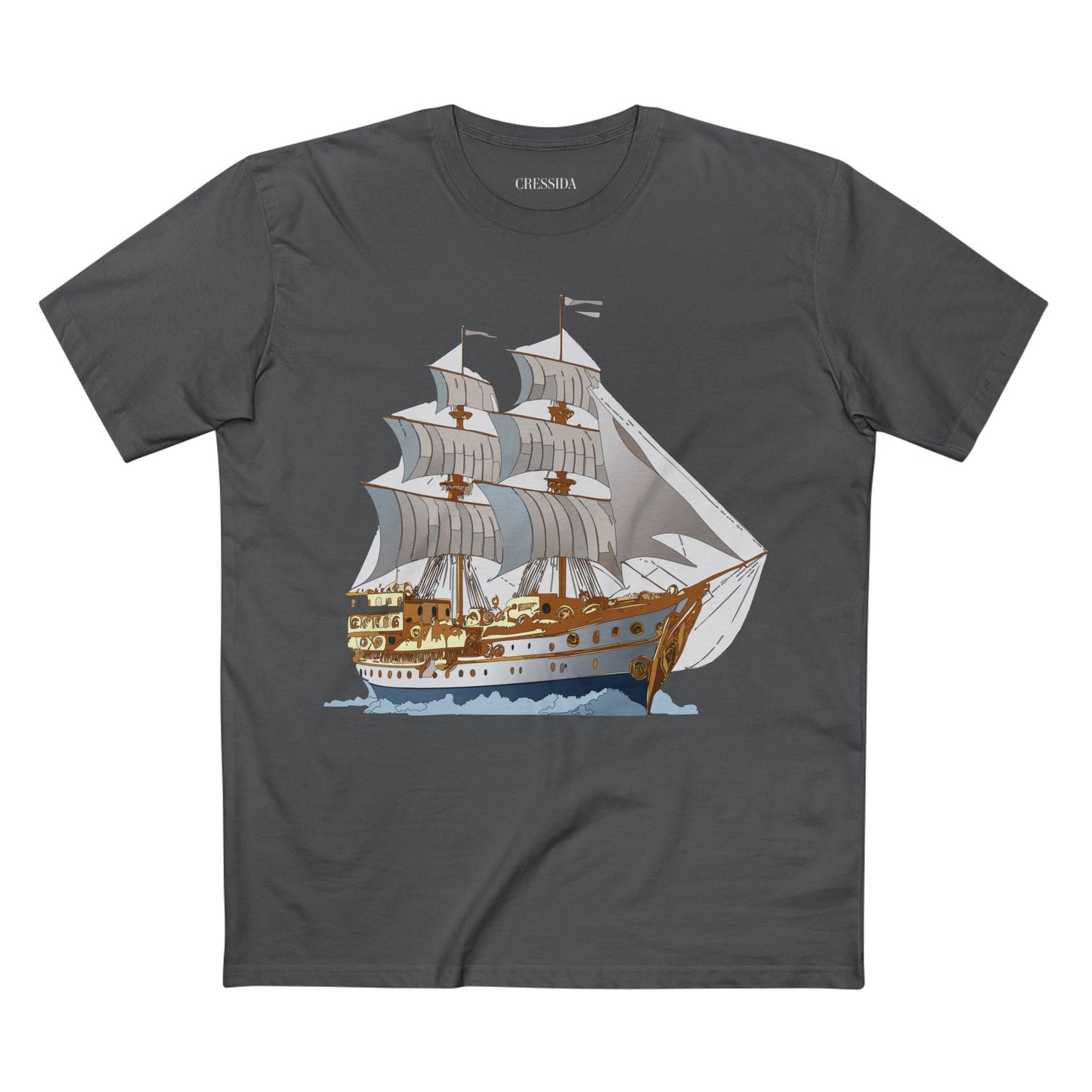 Ship Graphic Unisex 100 Cotton T-Shirt with Gold Frigate Art Design 12