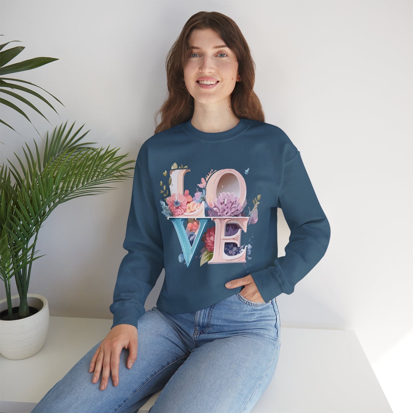 Floral Love Sweatshirt Valentines Day Sweatshirt Love Flower Unisex Crewneck Sweatshirt