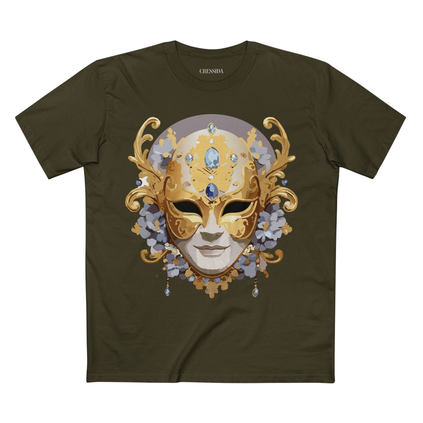 Carnival Mask Graphic T-Shirt Unisex 100 Cotton With Antique Gold Art Design Tee 6