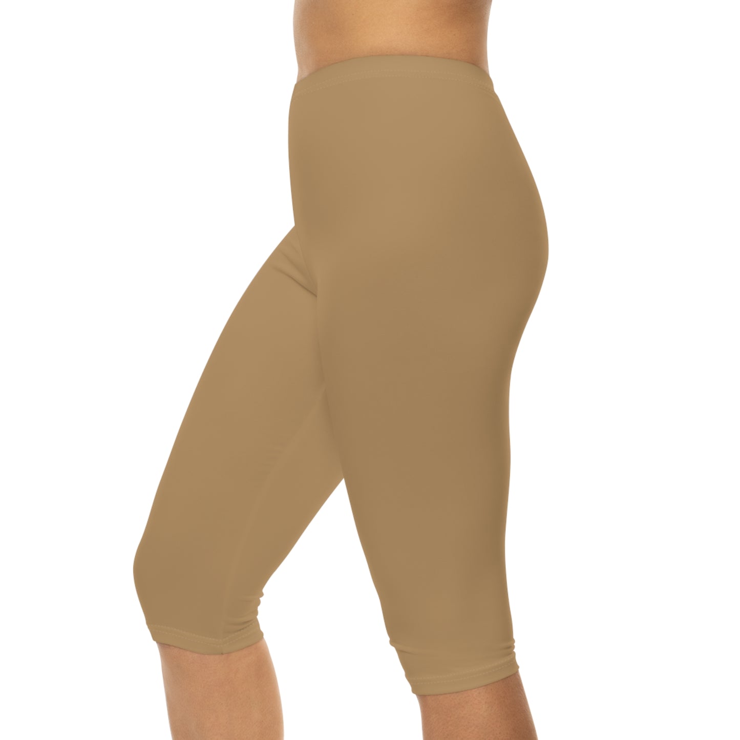 Camel Color Women's Brushed Suede Poly Span Casual Capri Leggings XS-2XL