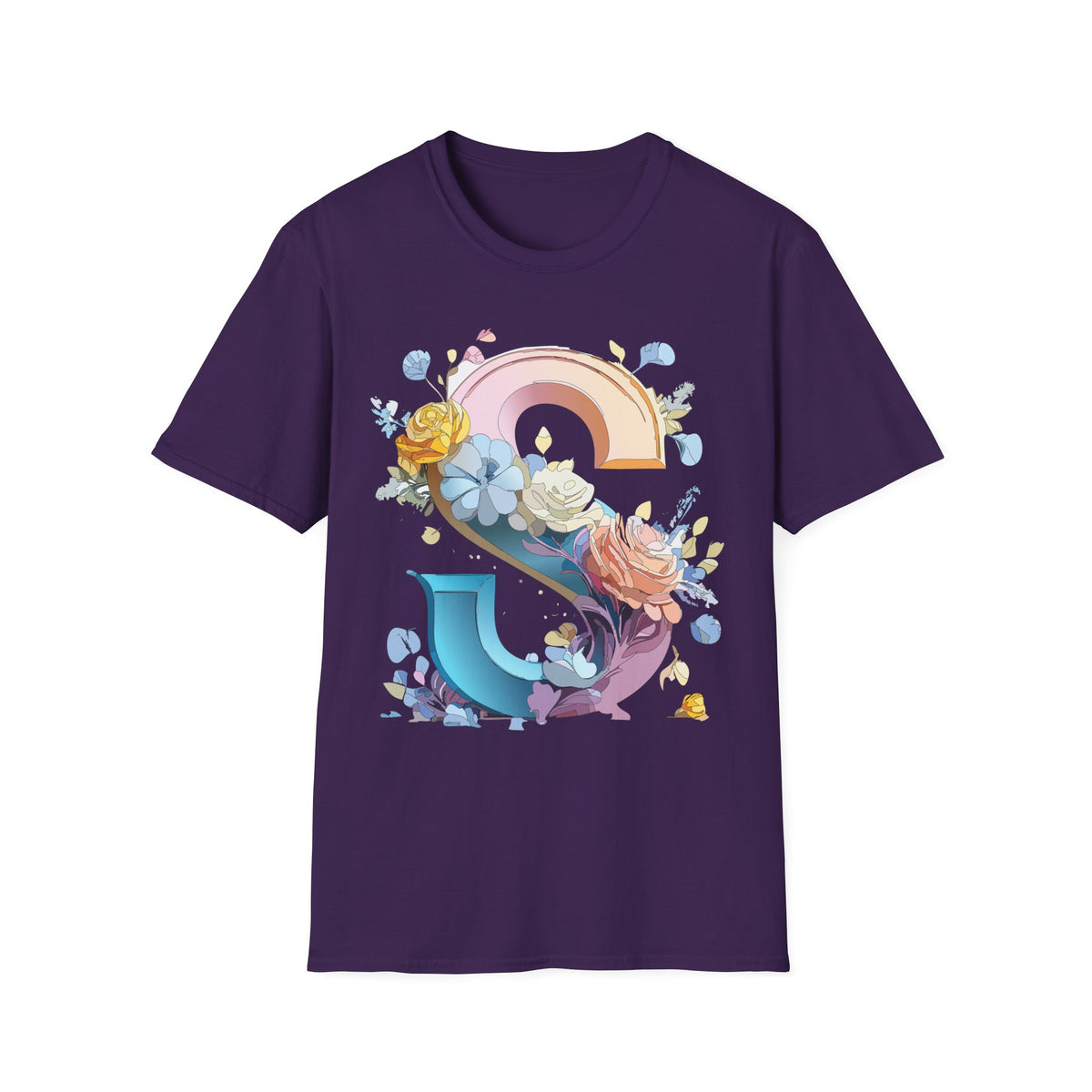 Floral Rainbow Letter S T-Shirt | Floral Initial Tee
