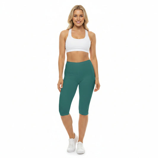 Pine Teal Color Women's Brushed Suede Poly Span Casual Capri Leggings XS-2XL