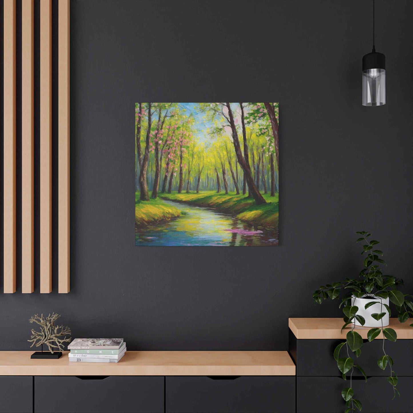 Spring Forest Print Canvas, Oil Paint Print 20x20, 24x24, 30x30, 32x32, 36x36 Art Design Print Pine-Wood Inner Frame MC-98