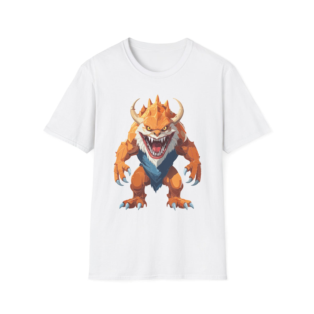 Monster Graphic T-Shirt — Fierce Orange Demon Creature Cartoon Graphic Tee Unisex 100 Cotton Gildan T-Shirt