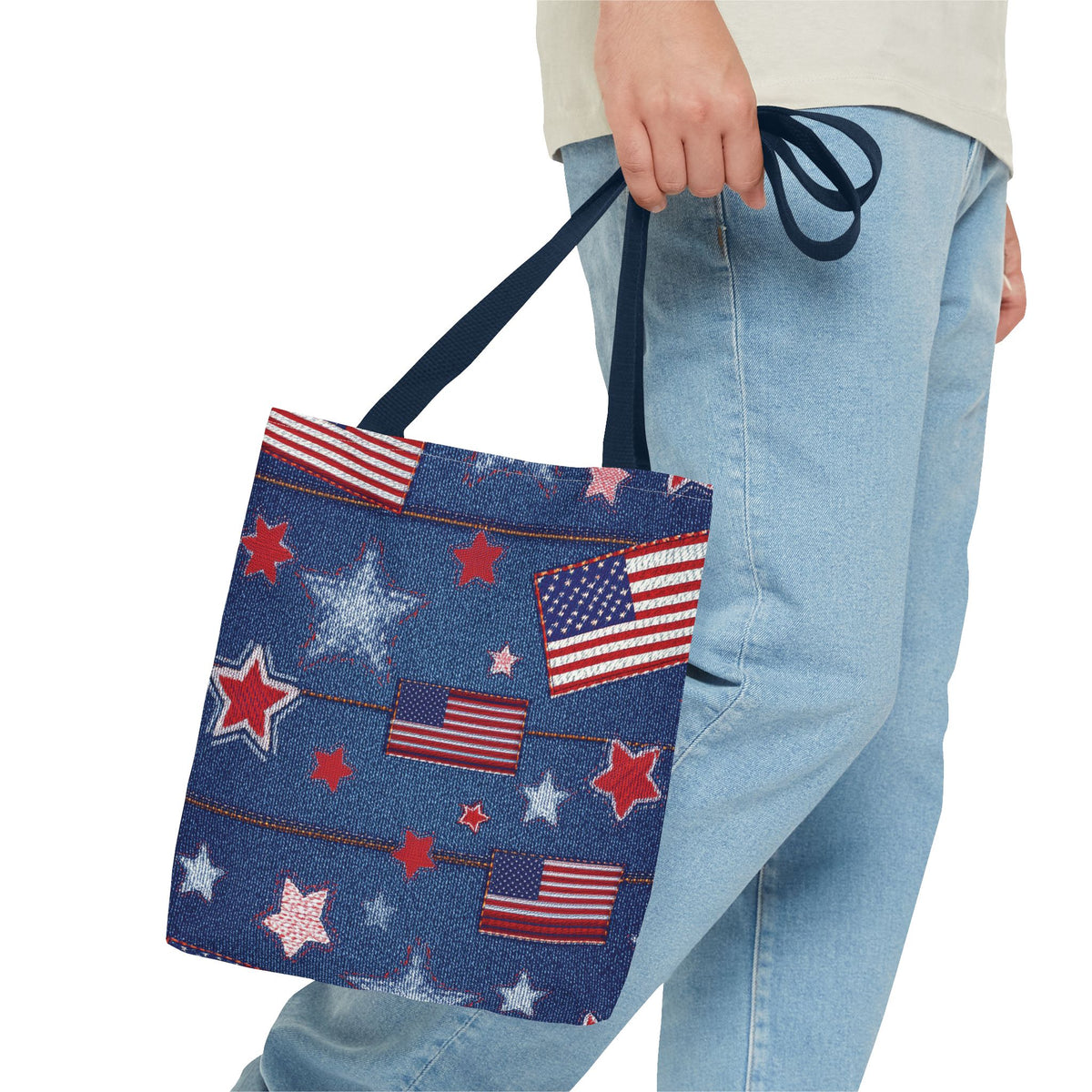 4th of July Graphic Denim Fabric Imitation Print Unisex Canvas Bag Poly Spun 3 Sizes Tote Bag 200-11