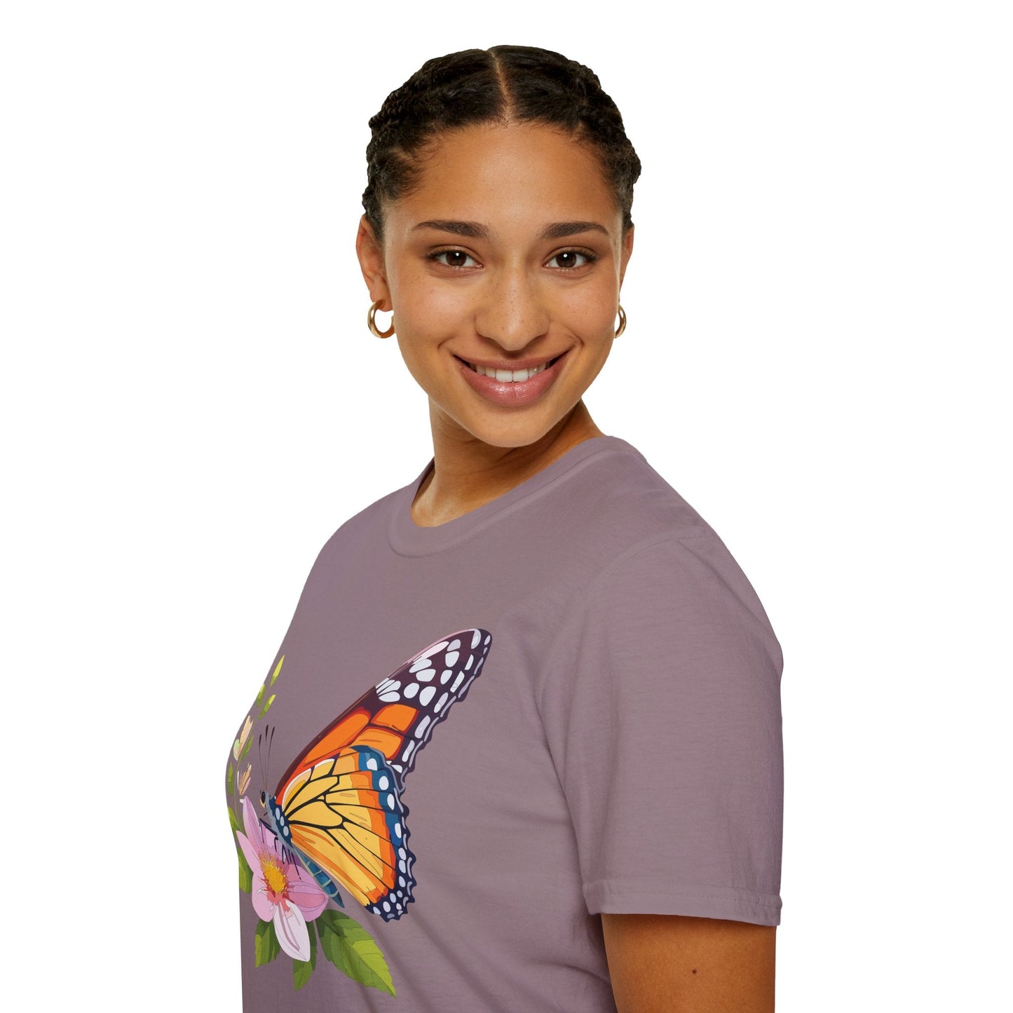 Butterfly T Shirt for Women and Men Monarch Print Softstyle Unisex Gildan 64000 Tee