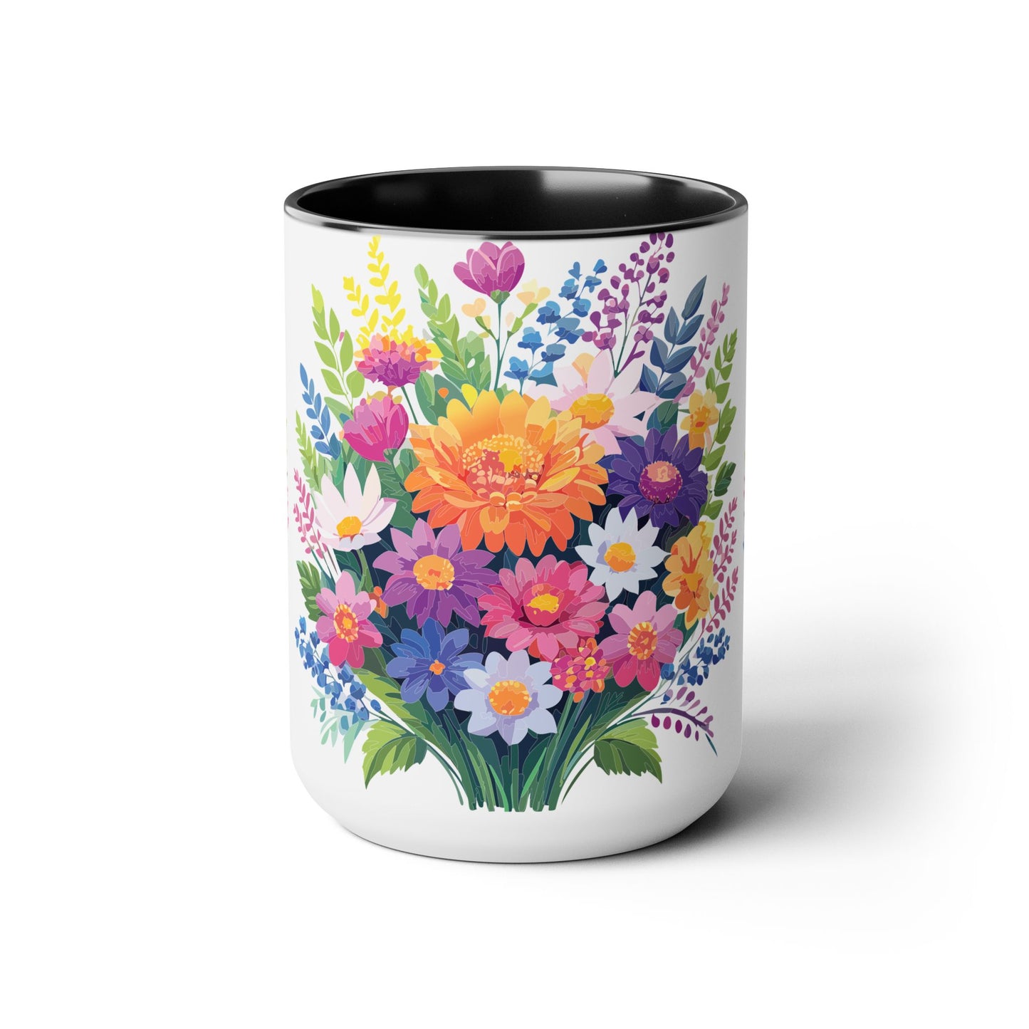 Two-Tone Coffee Mugs with flowers