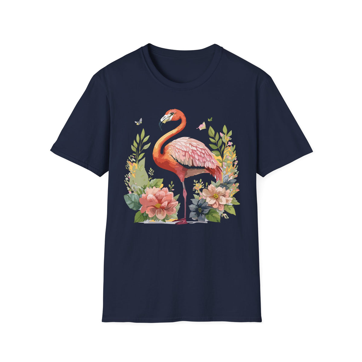 Pink Flamingo Floral Tee | Flamingo Shirt, Tropical Bird Illustration