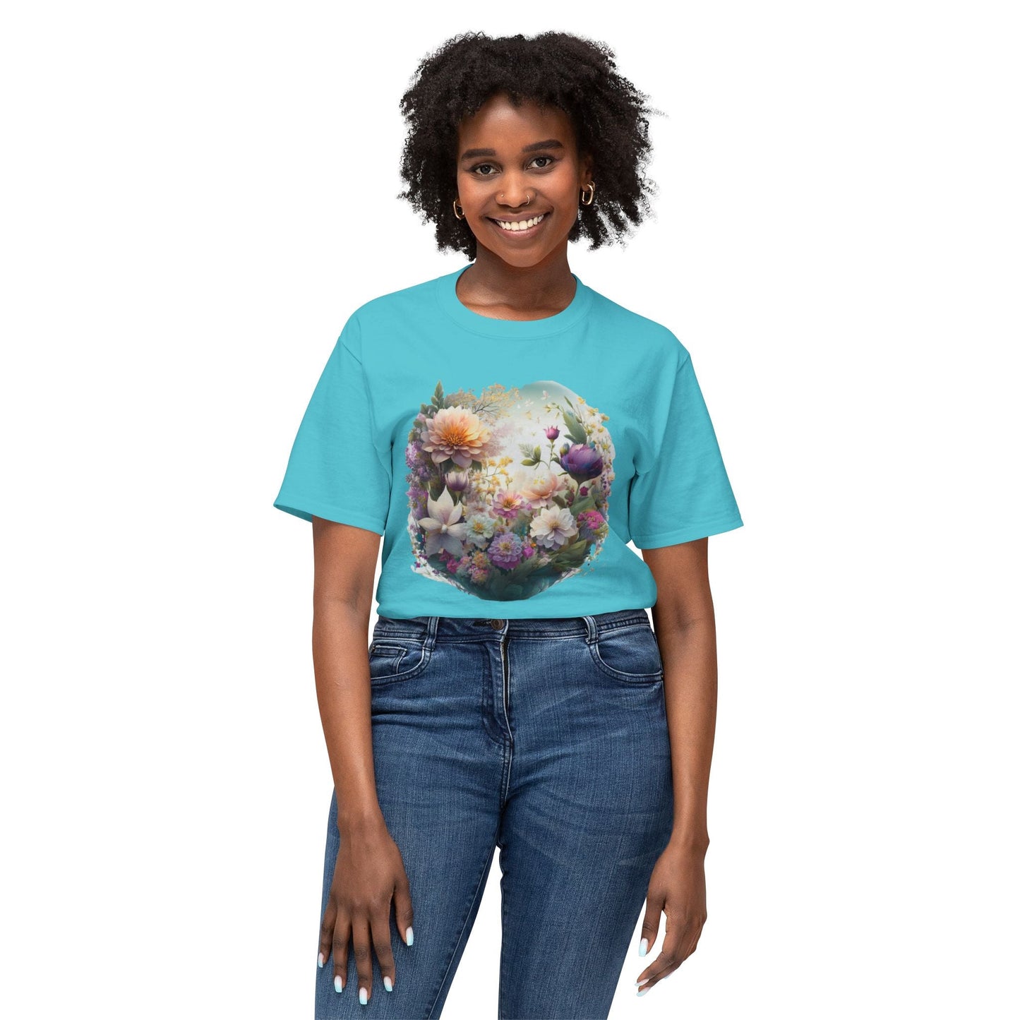 Unisex Floral Art T Shirt With Vintage Flower Print On 100 Percent HD Cotton Tee Made In USA
