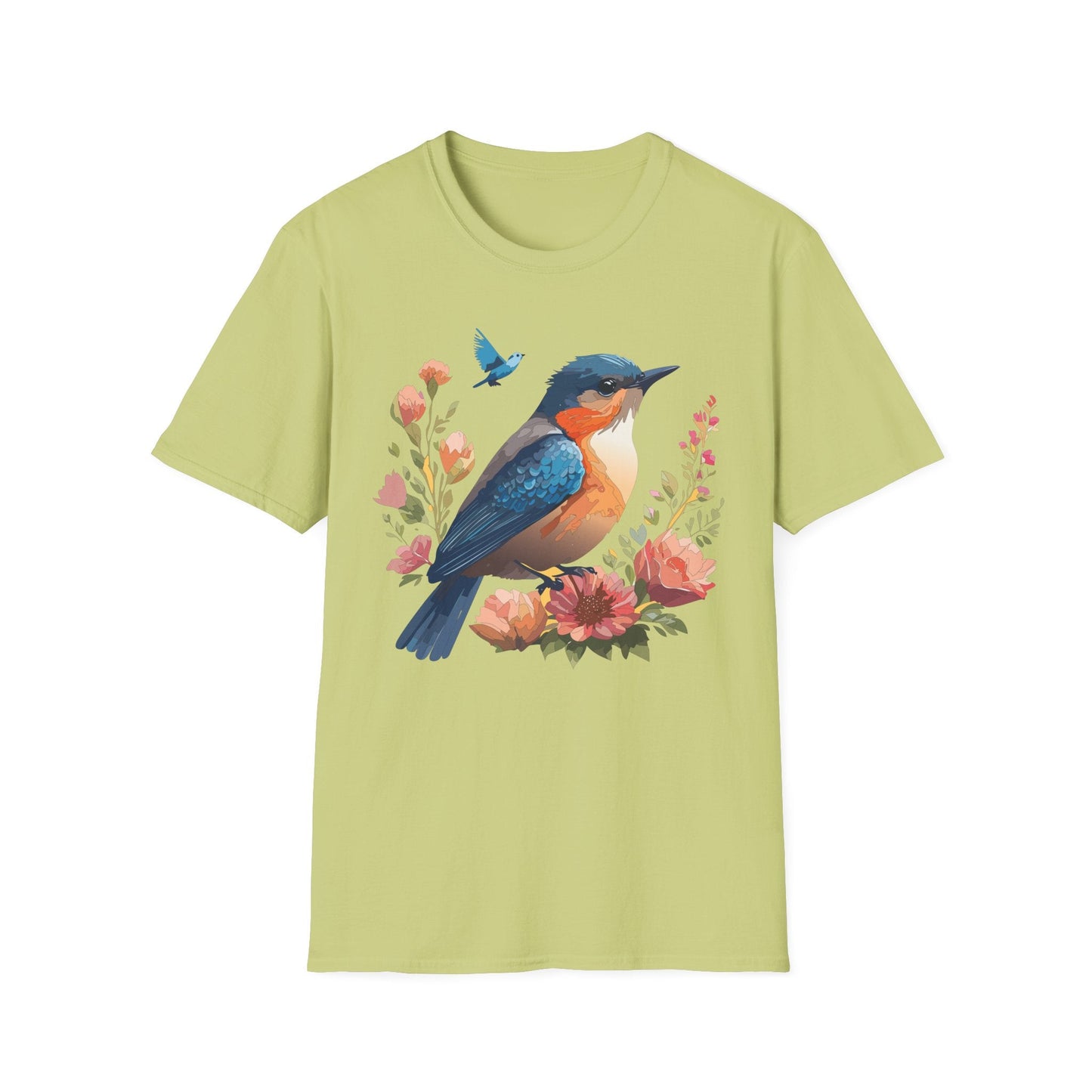 Unisex Floral Bird T Shirt Softstyle 64000 Gildan Ring Spun Cotton Tee Relaxed Fit