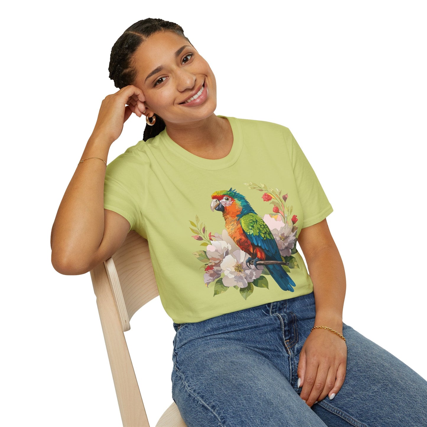 Floral Bird T Shirt Unisex Softstyle Gildan 64000 Graphic Tee With Animal Design