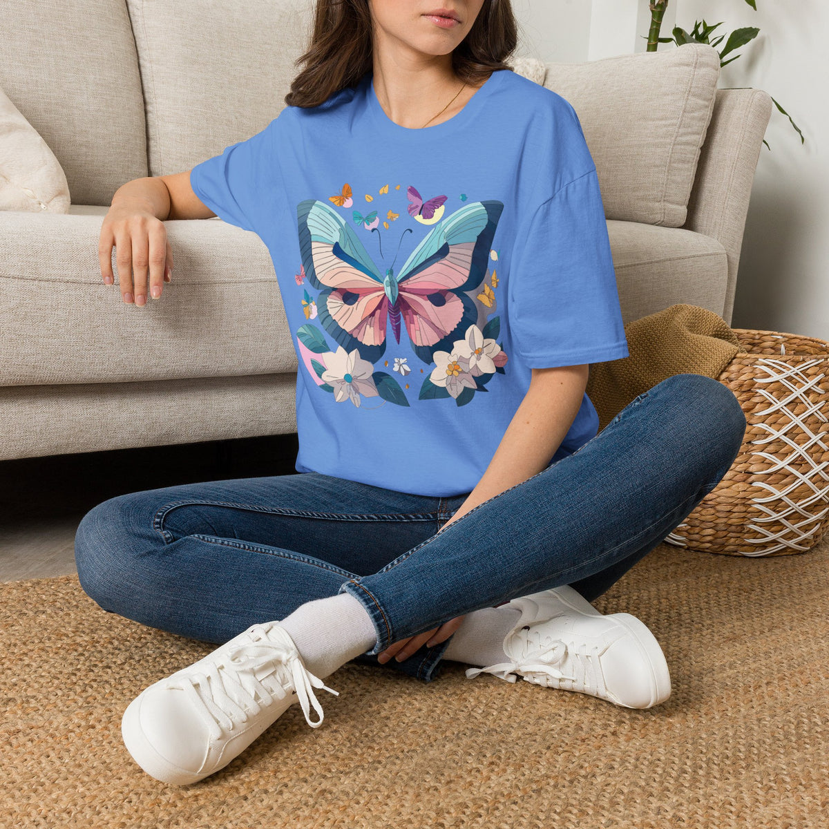 Pastel Butterfly Floral Moths Graphic Design Unisex 100 Cotton Gildan T-Shirt