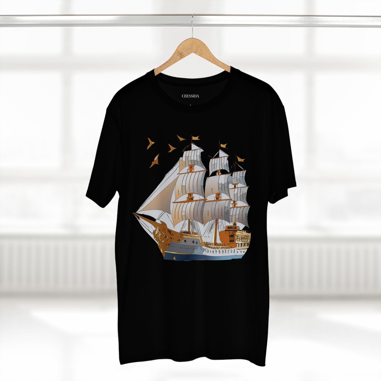 Ship Graphic Unisex 100 Cotton T-Shirt with Gold Frigate Art Design 4