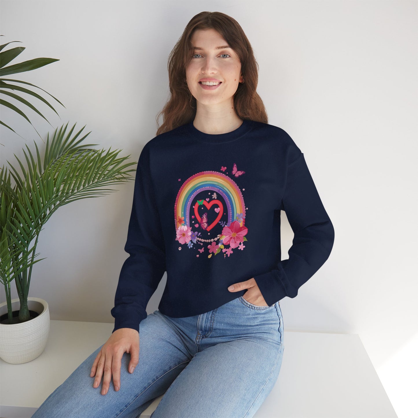 Rainbow Heart Sweatshirt, Floral Heart Sweatshirt, Floral Love Sweatshirt, Valentine's Day Sweatshirt, Rainbow Heart Floral Sweatshirt 112