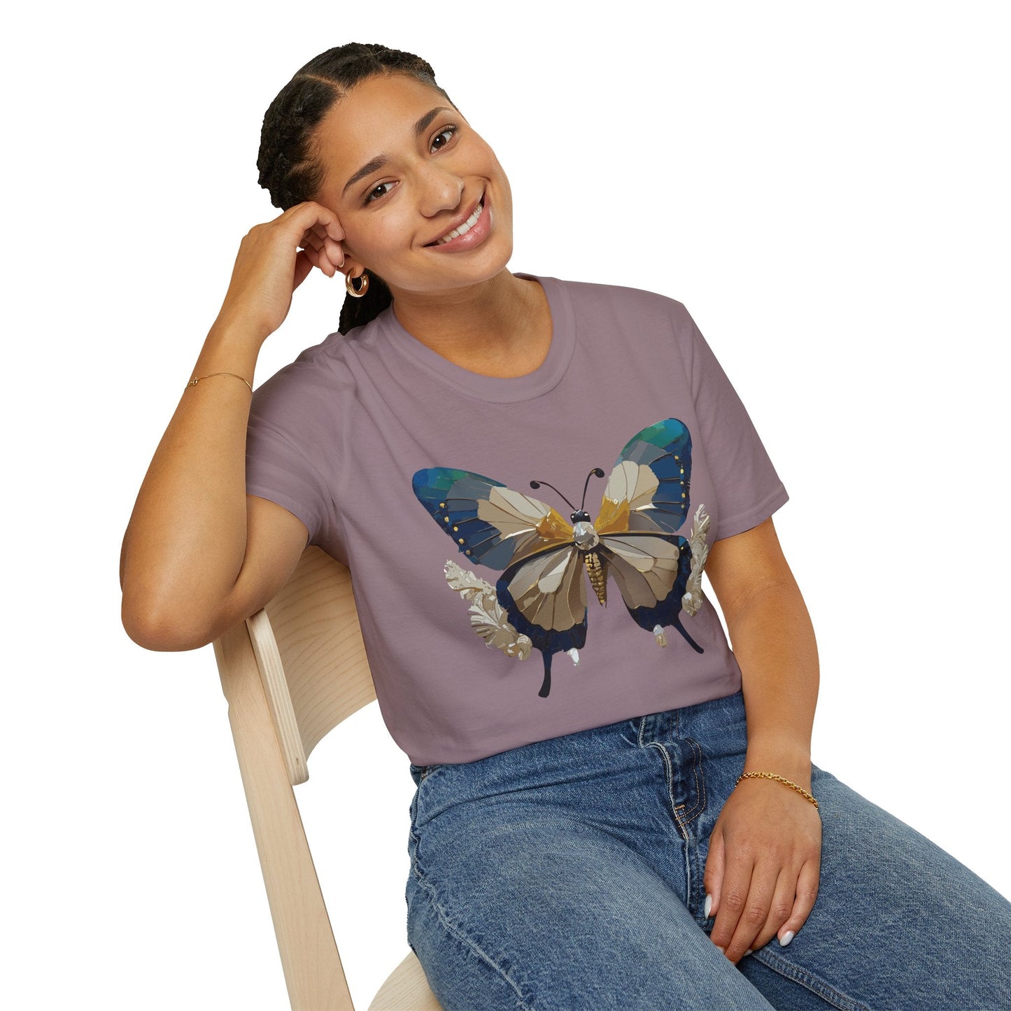 Butterfly Themed Unisex T Shirt With Monarch Design Gildan Softstyle 64000 Premium Ring Spun Cotton