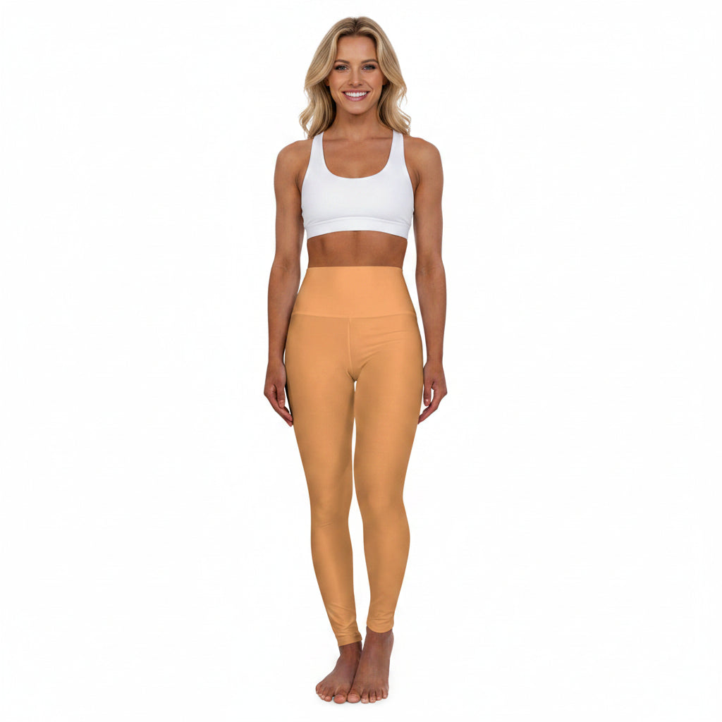 Sandy Gold Color High-Waist Yoga Leggings Women's Seamless Poly-Span Stretchy Pants XS-2XL