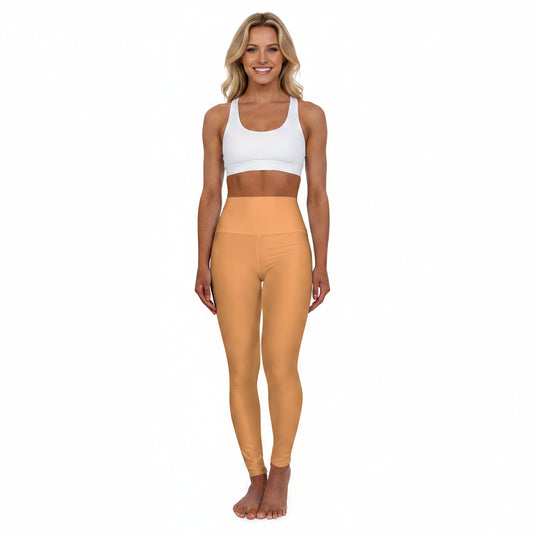 Sandy Gold Color High-Waist Yoga Leggings Women's Seamless Poly-Span Stretchy Pants XS-2XL