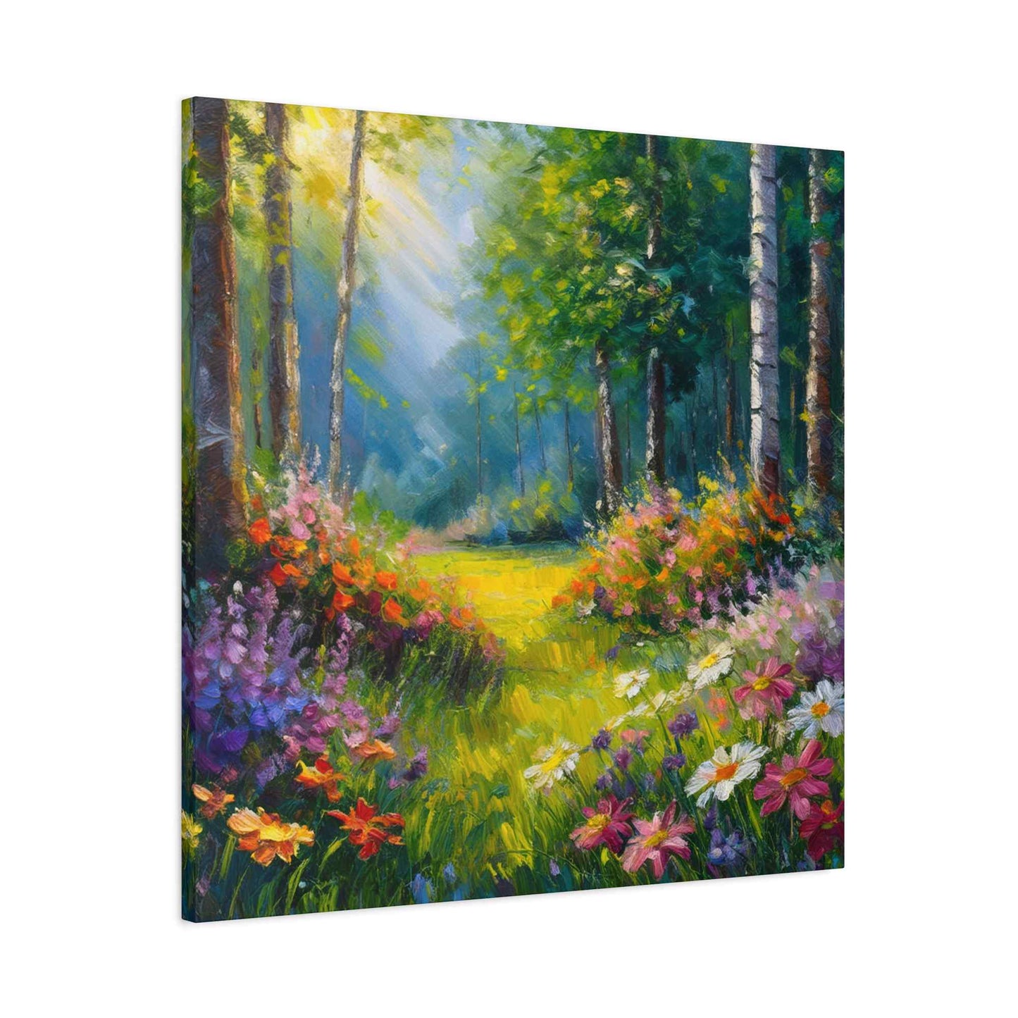 Summer Forest Print Canvas, Oil Paint Print 20x20, 24x24, 30x30, 32x32, 36x36 Art Design Print Pine-Wood Inner Frame MC-90