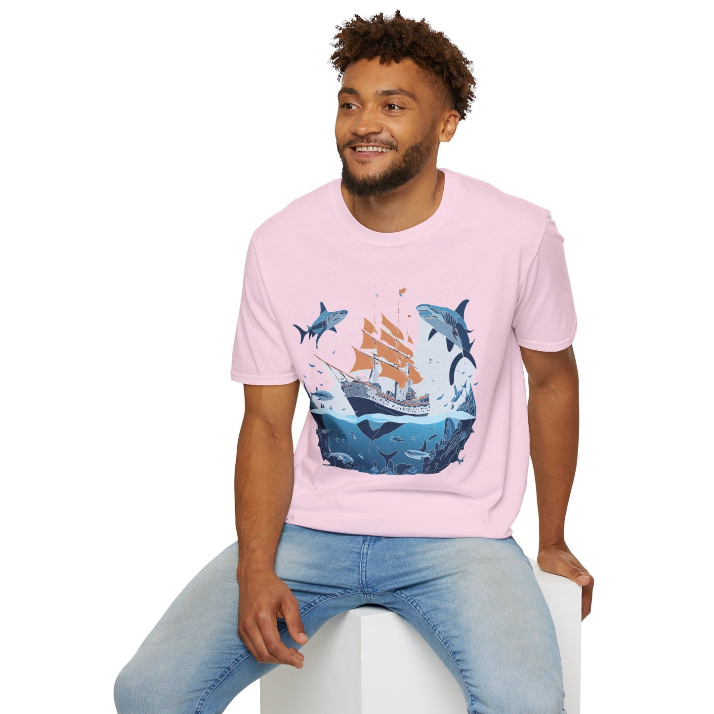 Ocean Tee Shirt Unisex Gildan Softstyle 64000 Ring Spun Cotton Art Print Graphic Ocean Design