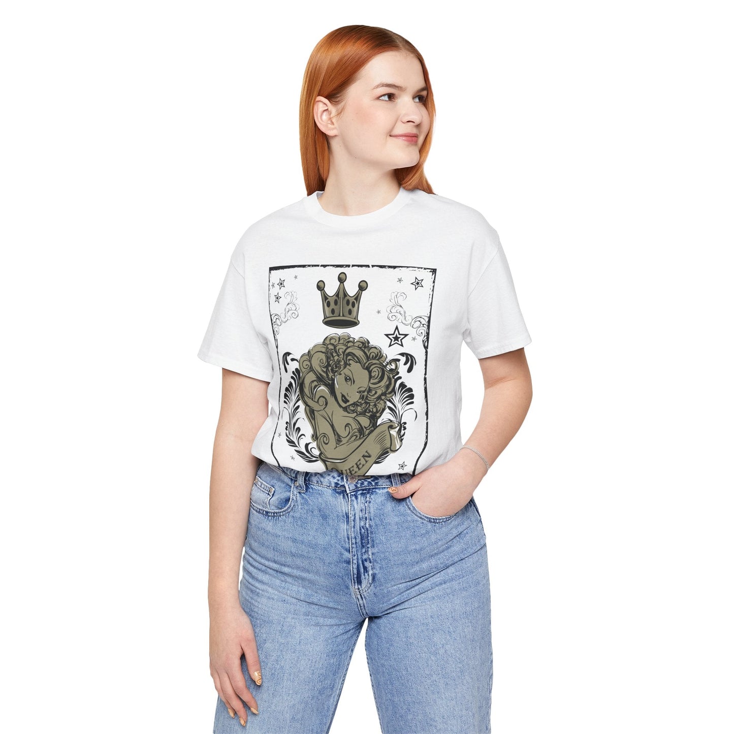 Crown Face Portrait Graphic Tee Vintage Floral Illustration Rock Band T-Shirt