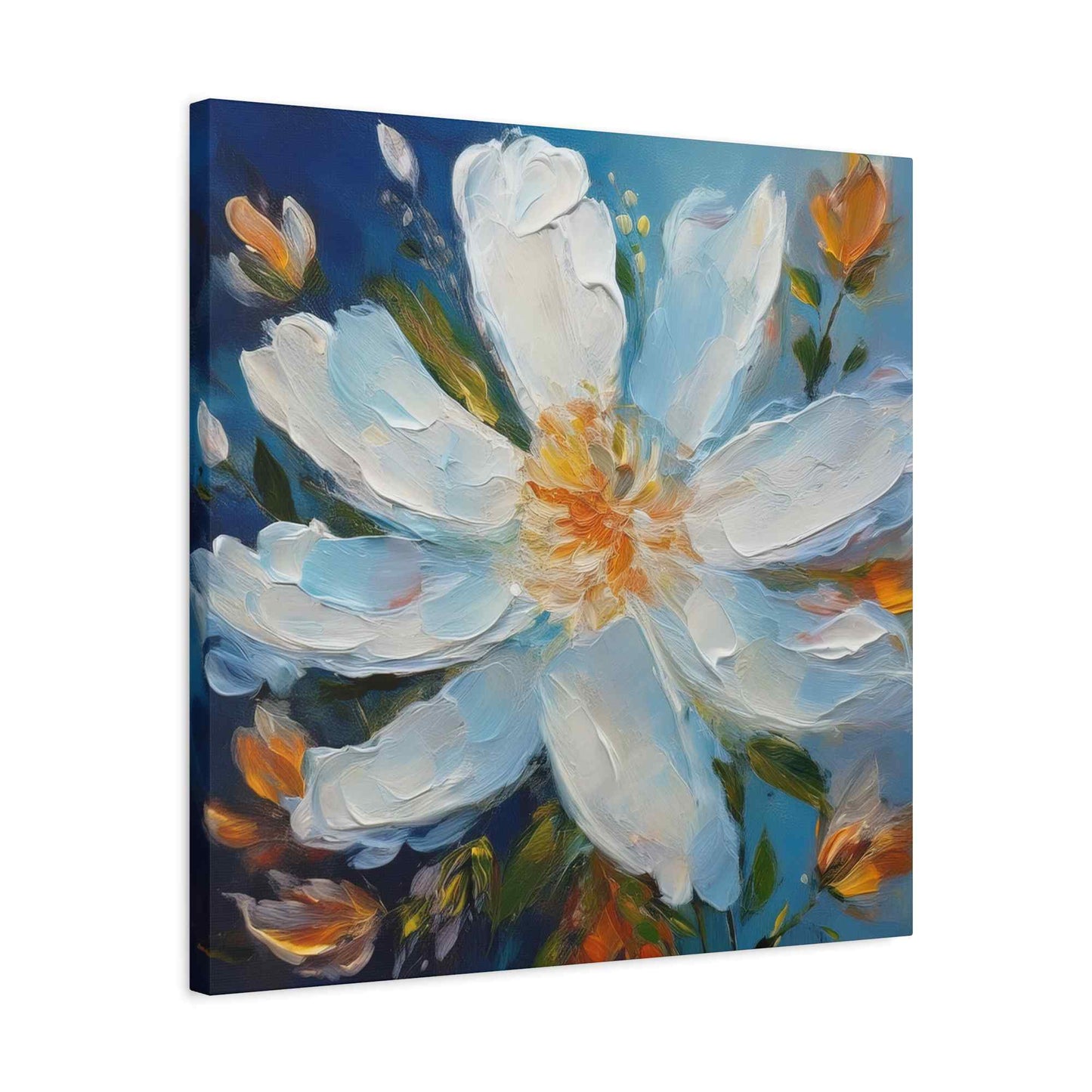 White Flower Print Canvas, White Flower Oil Paint Print 20x20, 24x24, 30x30, 32x32, 36x36, Art Design Print Non-Frame MC-4