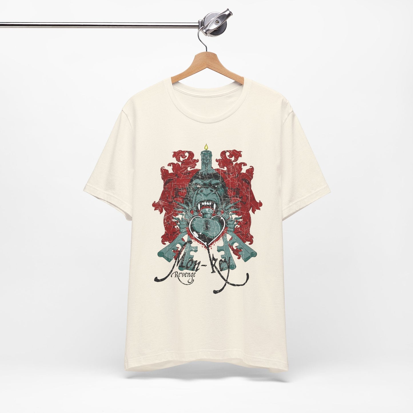 Gorilla Crest with Sword and Heart T-Shirt Heraldic Gothic Design Rock Band T-Shirt