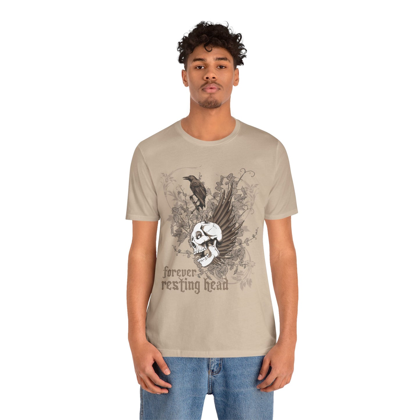 Forever Resting Head Tee, Edgy Graphic Shirt, Music T-Shirt, Gothic Tees, Skull Shirt, Art Design Tee, Skull Graphic Top
