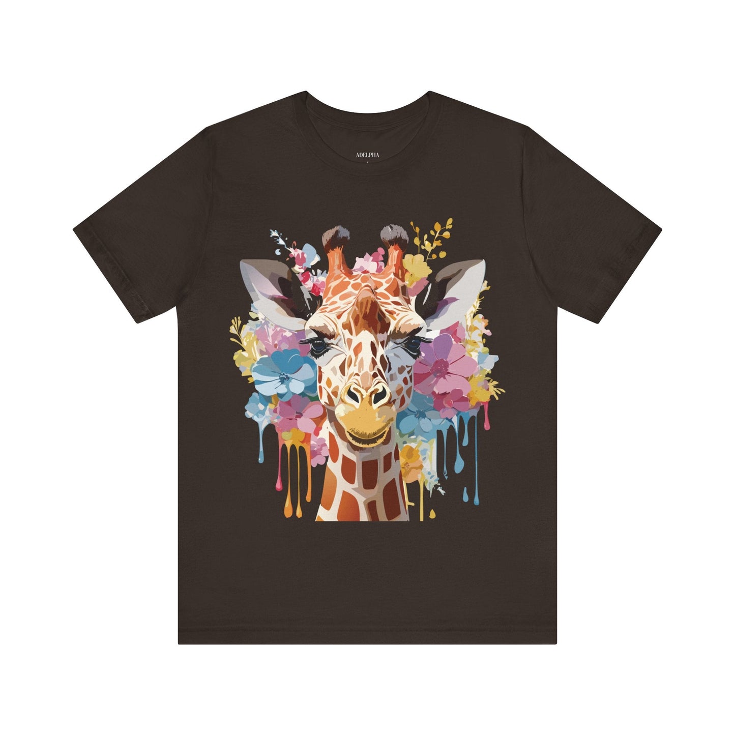 Giraffe Graphic Tee Unisex Premium Short Sleeve Jersey Shirt With Vintage Inspired Art By Adelpha