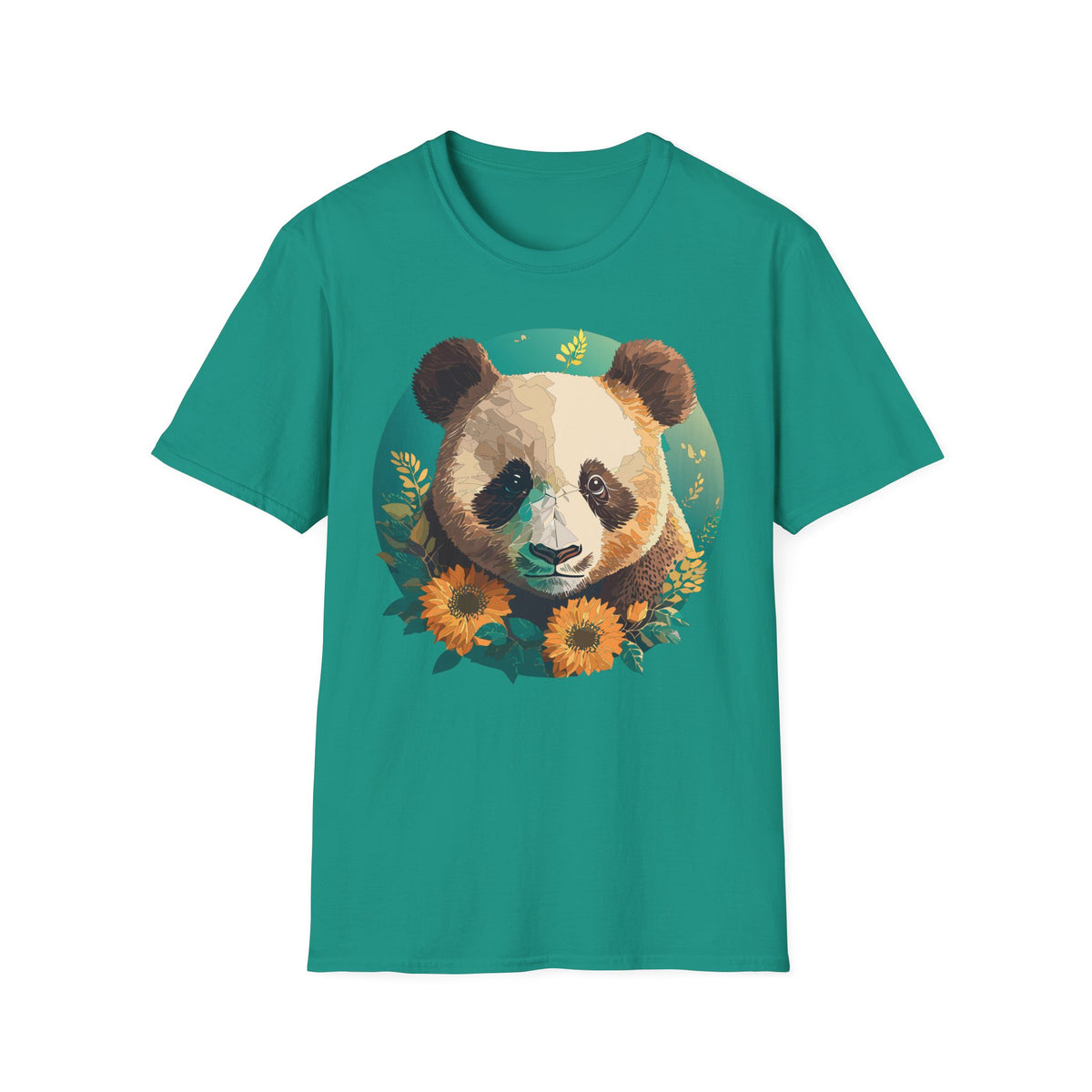 Panda Face with Sunflowers T-Shirt | Cute Floral Bear Graphic