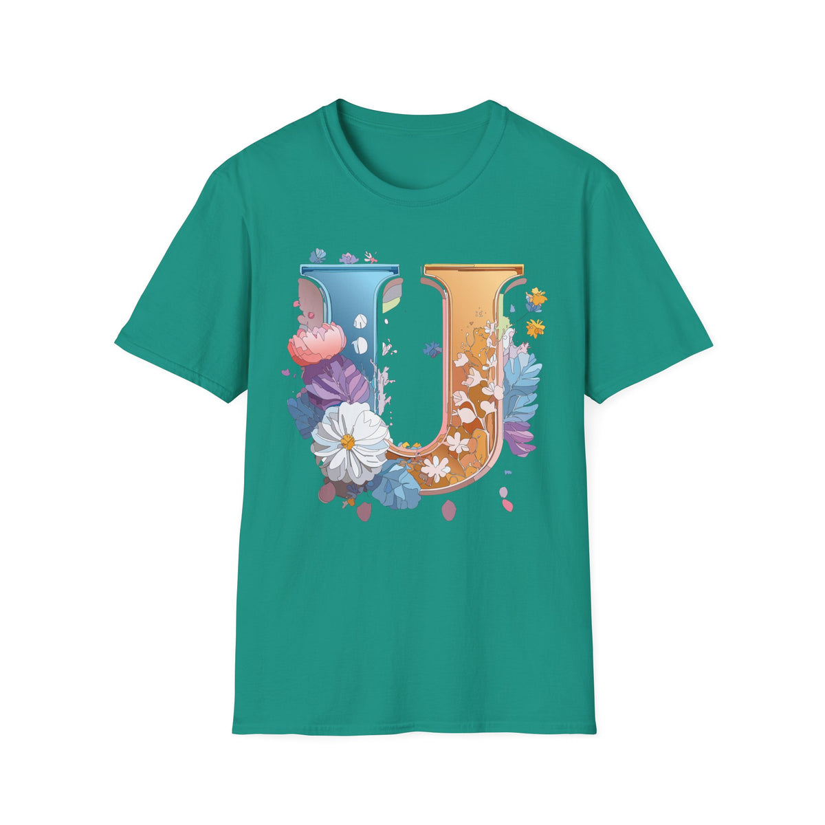 Floral Letter U T-Shirt | Botanical Initial Tee, Monogram Graphic