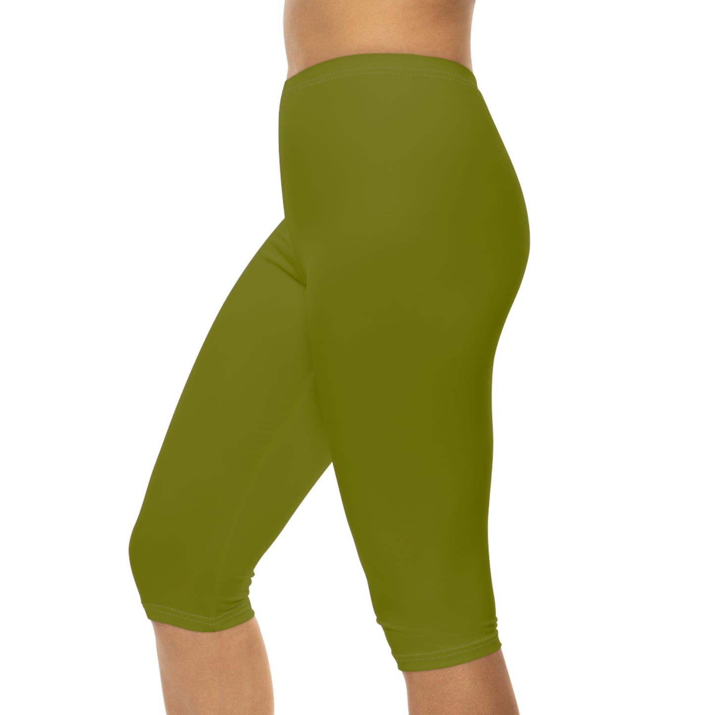 Olive Color Women's Brushed Suede Poly Span Casual Capri Leggings XS-2XL