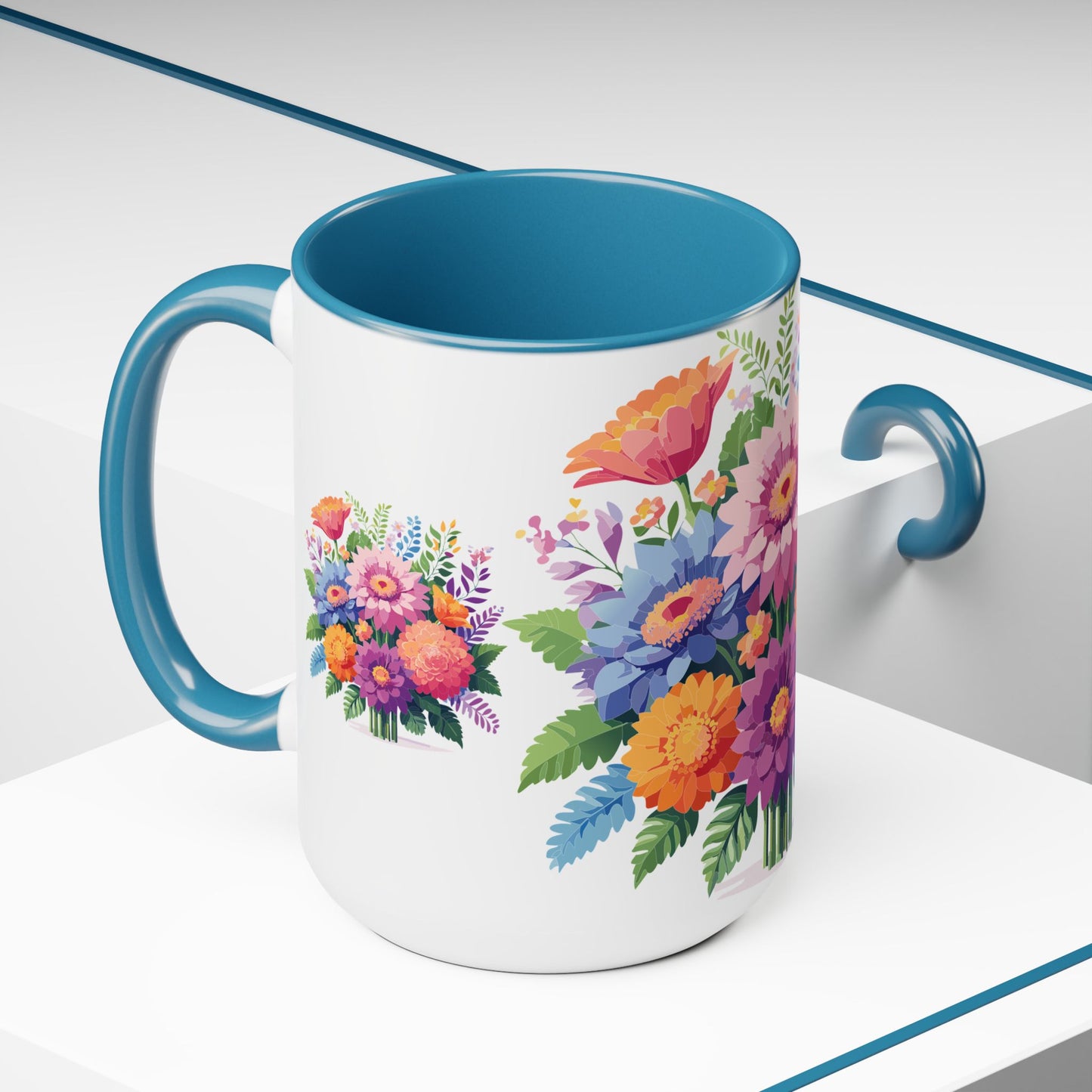 Taza de café de dos tonos con flores