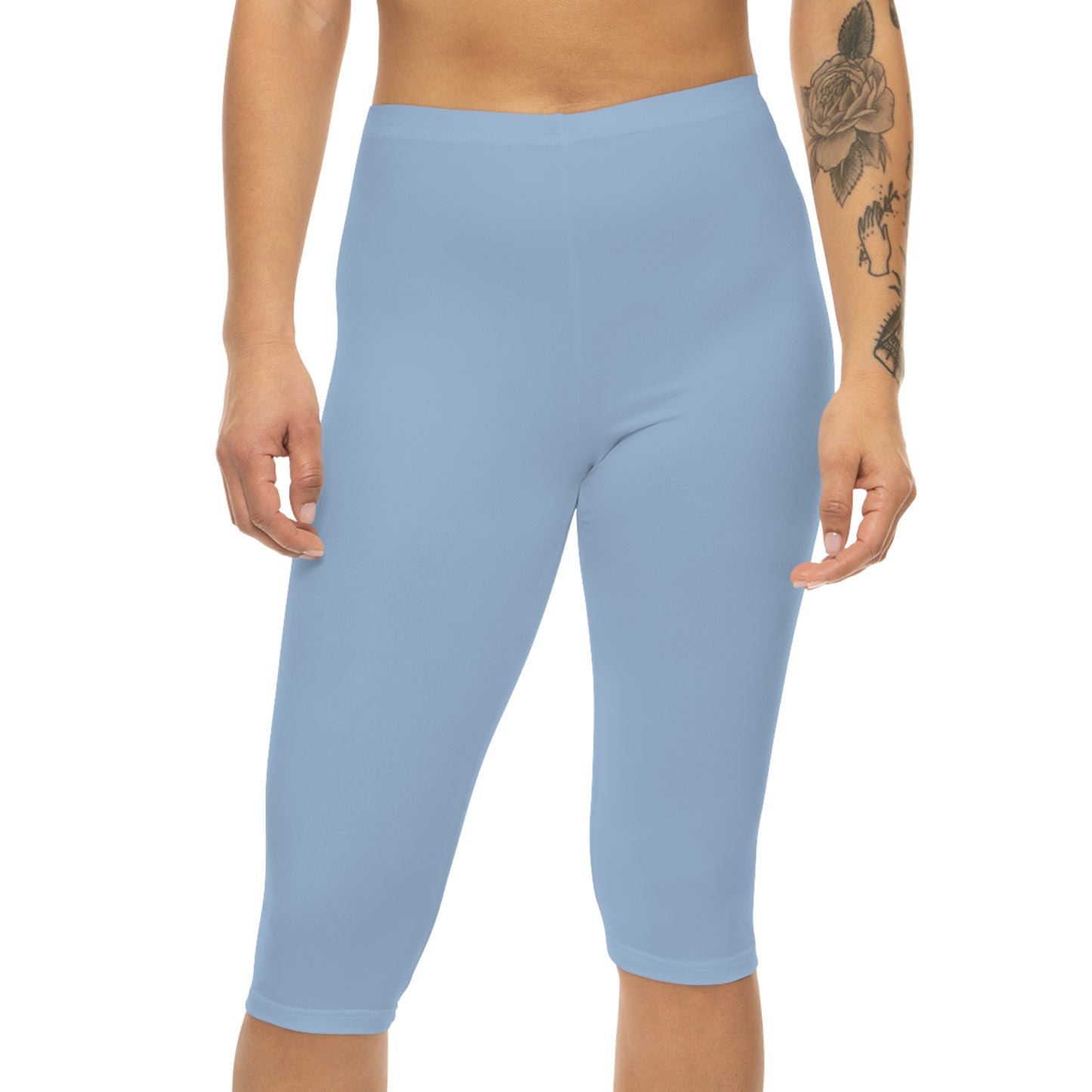 Hope Blue Color Women's Brushed Suede Poly Span Casual Capri Leggings XS-2XL