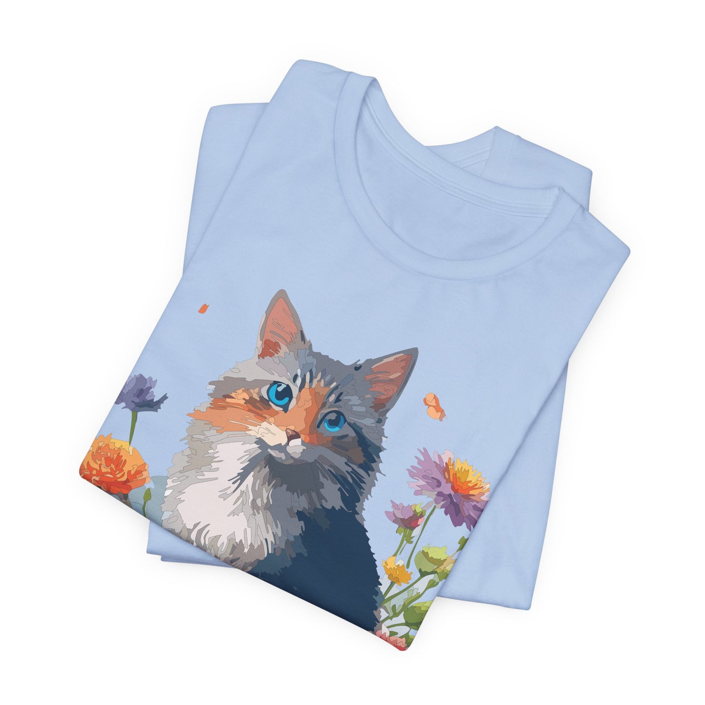 Floral Cat Tee, Animal Shirt, Cat Shirt, Floral Tee, Flower T-shirt, T-Shirt with Animal, Summer Top with Art Design