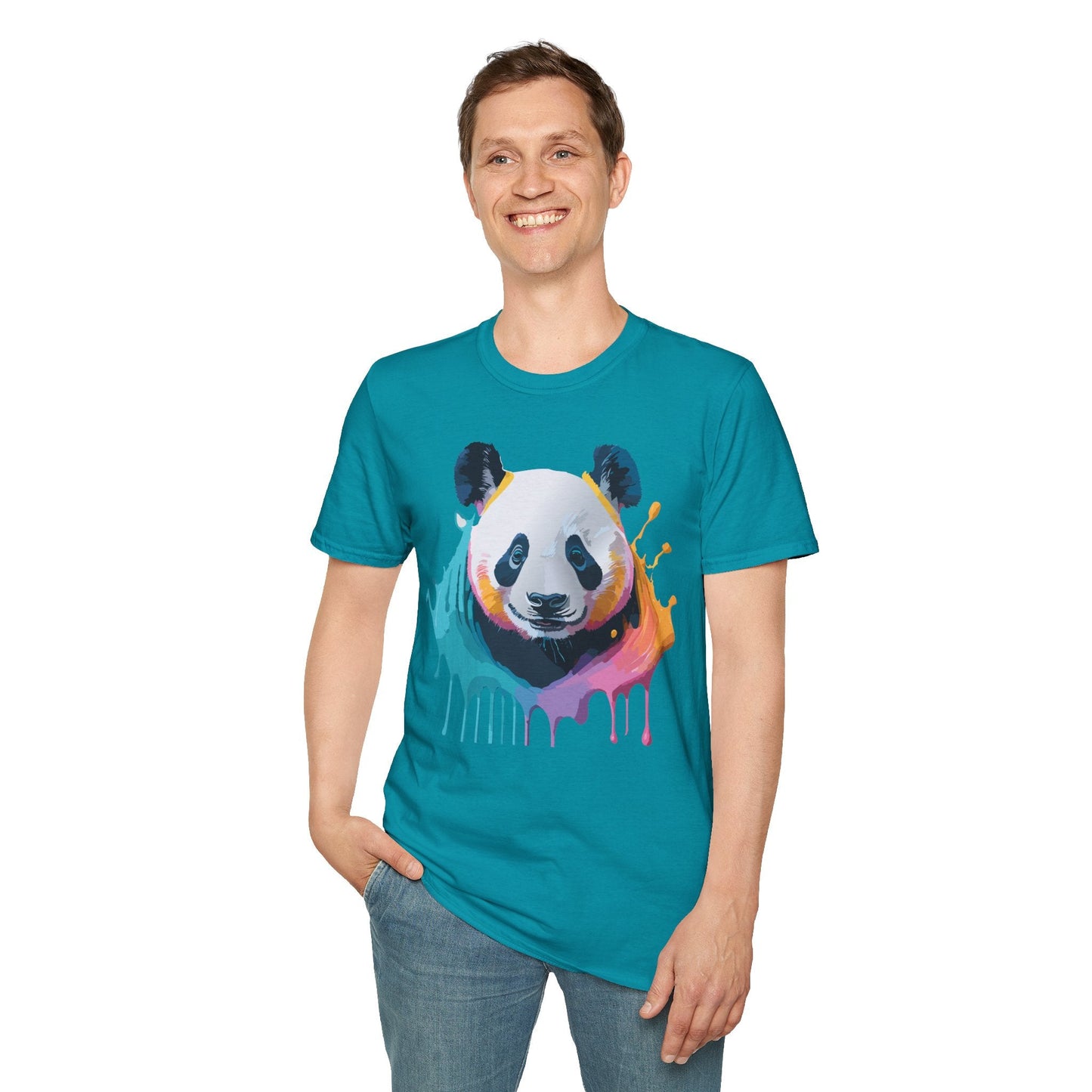 Unisex Panda Shirt T Shirt With Panda Animal Print Tee Softstyle Gildan 64000 100 Percent Ring Spun Cotton