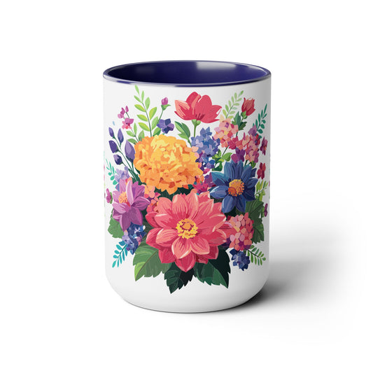 Two-Tone Coffee Mugs with flowers