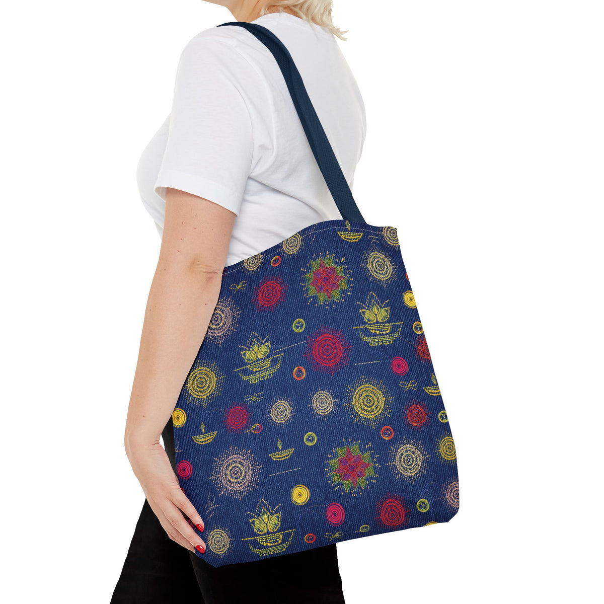 Diwali Graphic Denim Fabric Imitation Print Unisex Canvas Bag Poly Spun 3 Sizes Tote Bag 205-26