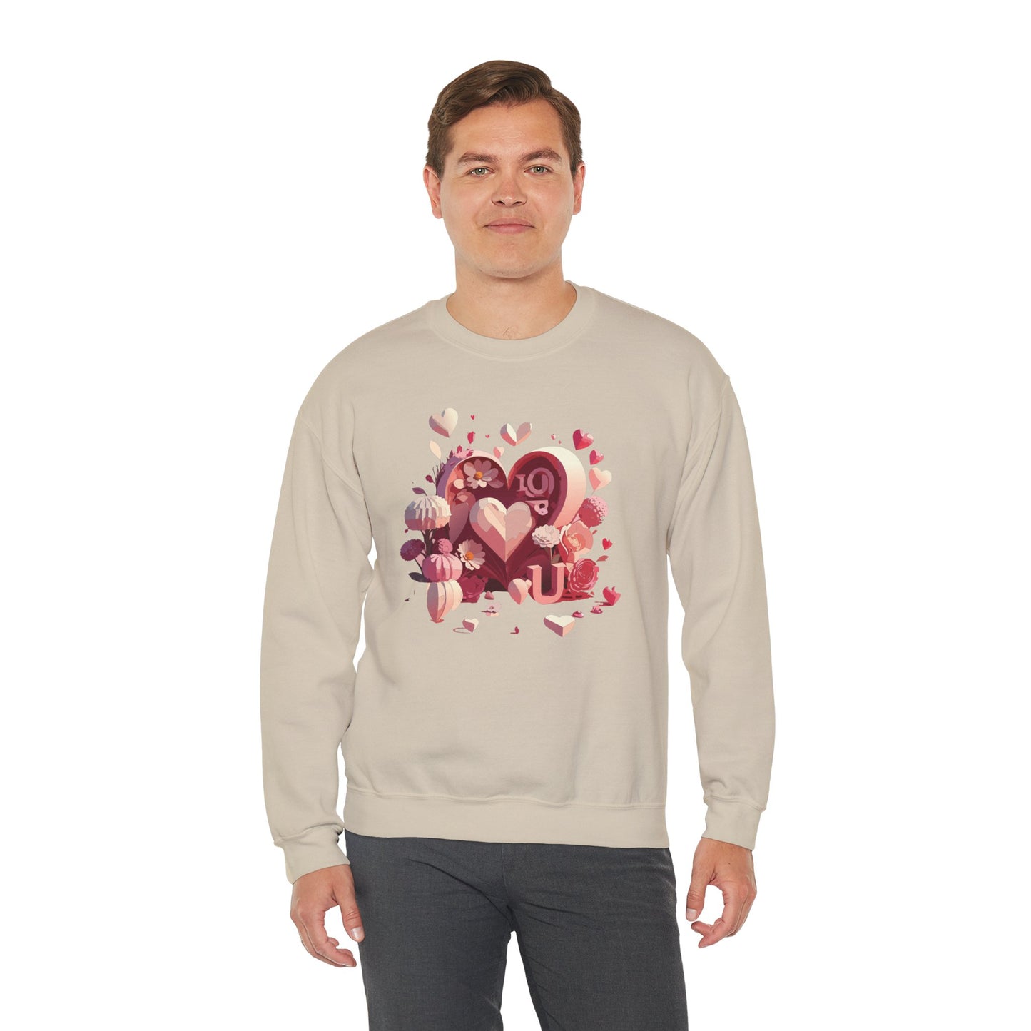 Unisex Floral Big Heart Sweatshirt, Love Floral Sweatshirt, Floral Heart Sweatshirt, 50/50 Cotton-Poly Valentine's Day Sweatshirt 09