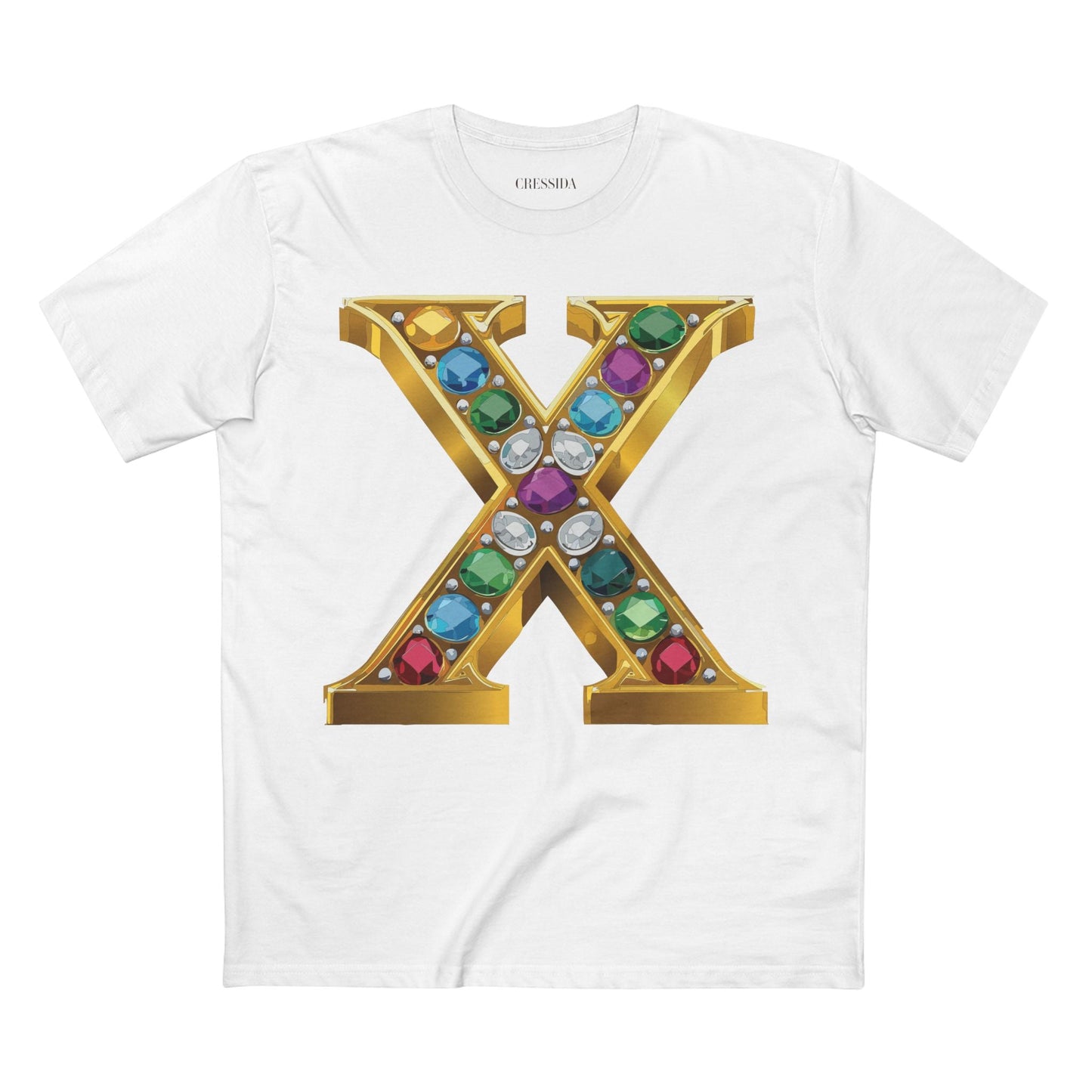 Letter X Graphic Design Tee Unisex 100 Cotton With Antique Gold Letters Artwork T-Shirt