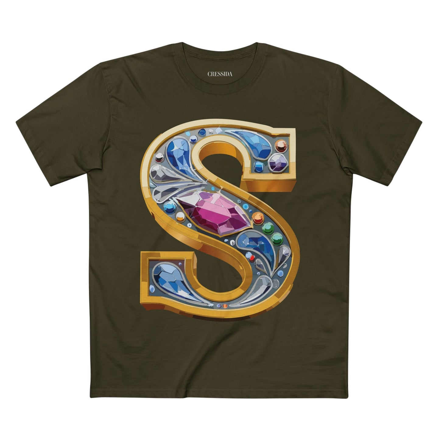 Letter S Graphic Design Tee Unisex 100 Cotton With Antique Gold Letters Artwork T-Shirt