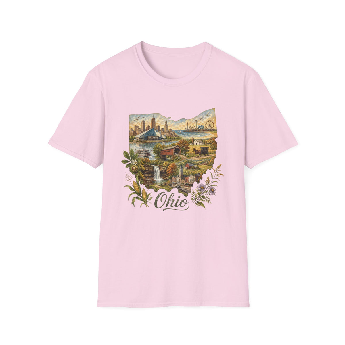 Ohio Vintage Landscape T-Shirt — Retro State Pride Travel Tourist Graphic Design Unisex 100 Cotton Gildan T-Shirt