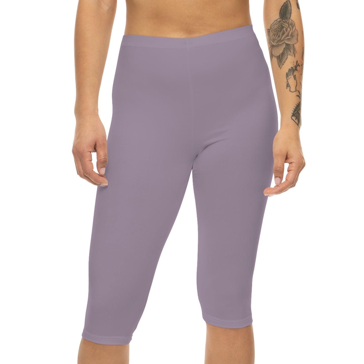 Mauve Ash Color Women's Brushed Suede Poly Span Casual Capri Leggings XS-2XL