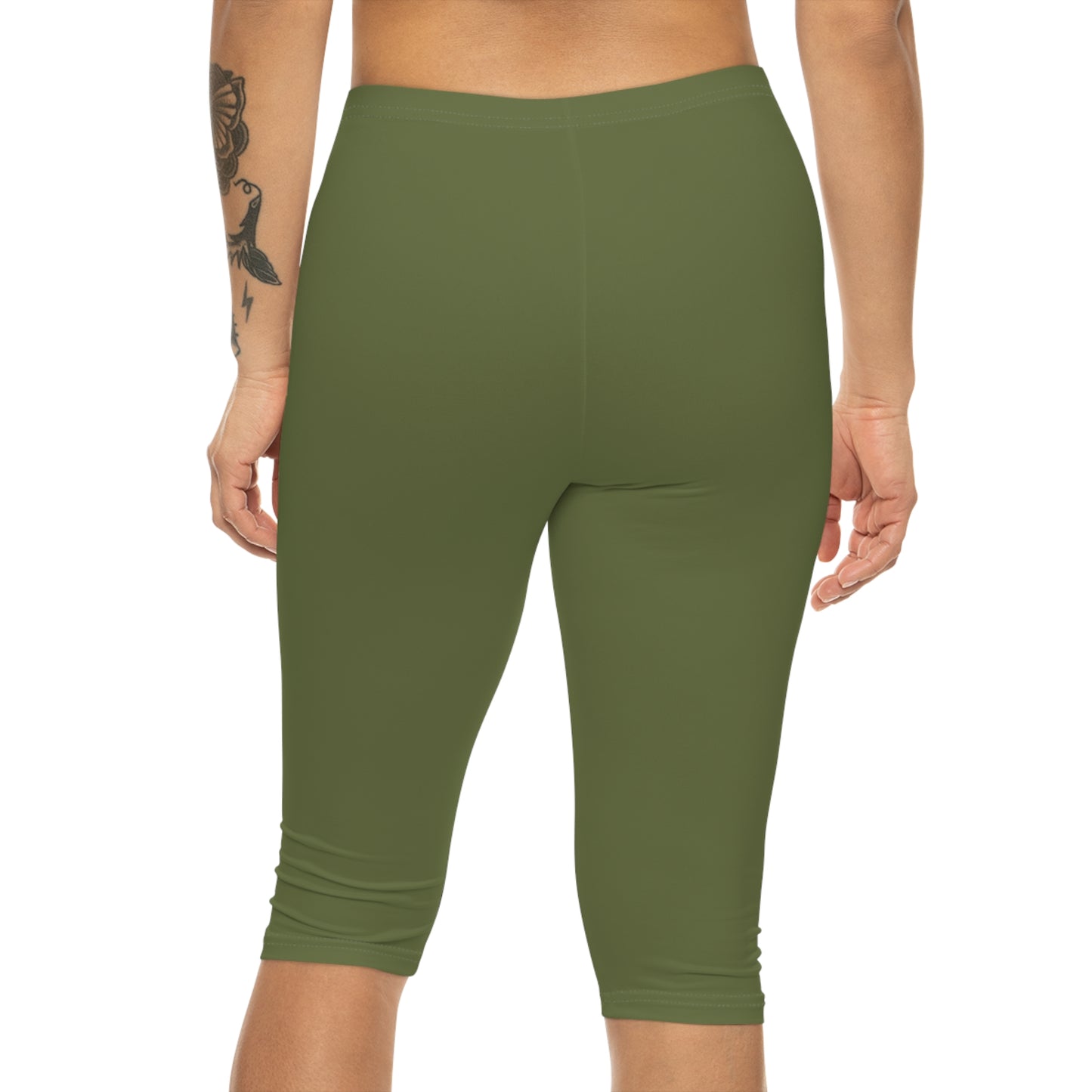 Moss Color Women's Brushed Suede Poly Span Casual Capri Leggings XS-2XL