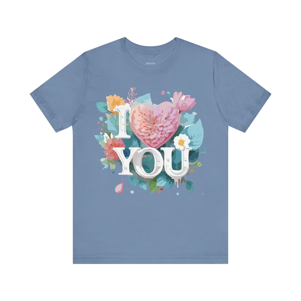 Valentine's Day Graphic Unisex Cotton Bella+Canvas Tee with Floral Art Design d125
