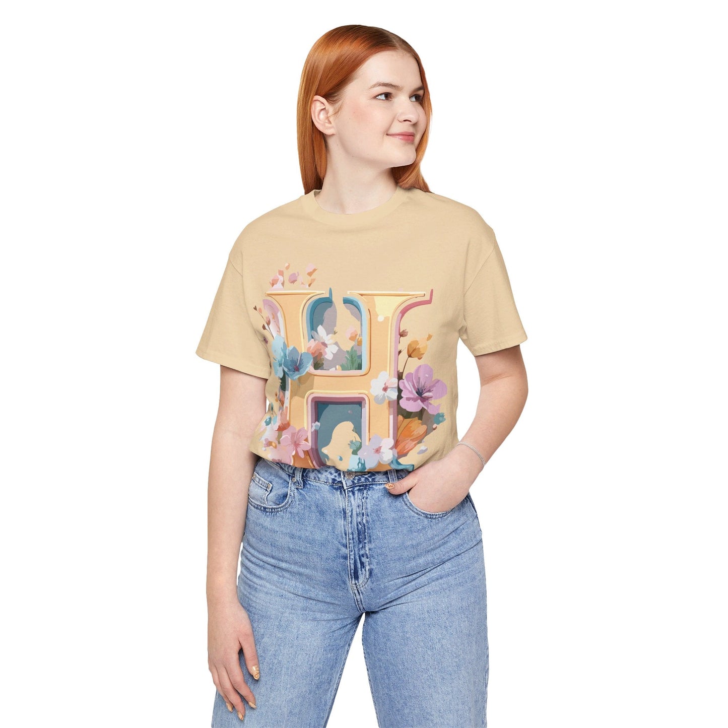Adelpha Letter H Graphic Tee Unisex Jersey Short Sleeve Vintage Inspired Art Design Shirt