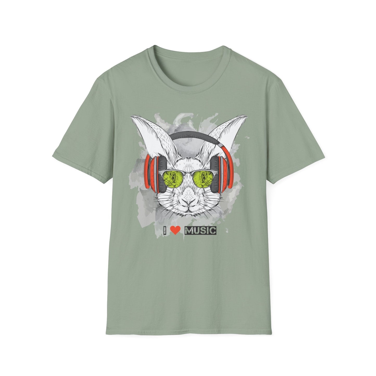 I Love Music Animals Shirt With Headphones Unisex Softstyle Tee 100 Percent Ring Spun Cotton